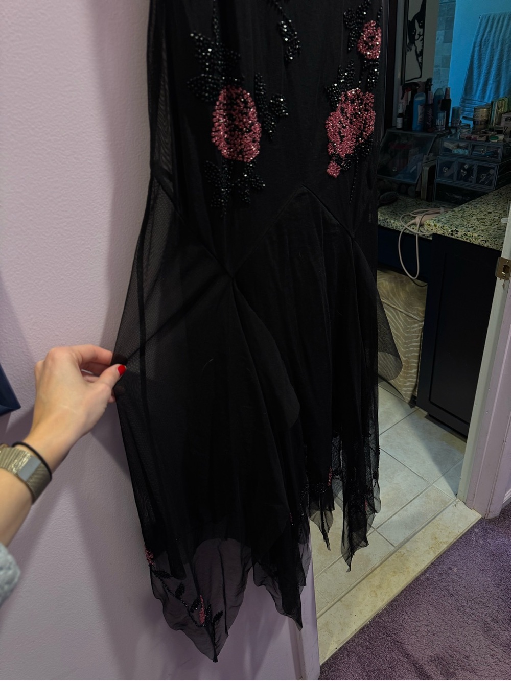 LIKE NEW!! Sue Wong Size 14 Asymmetrical Mesh Dress - Picture 7 of 12